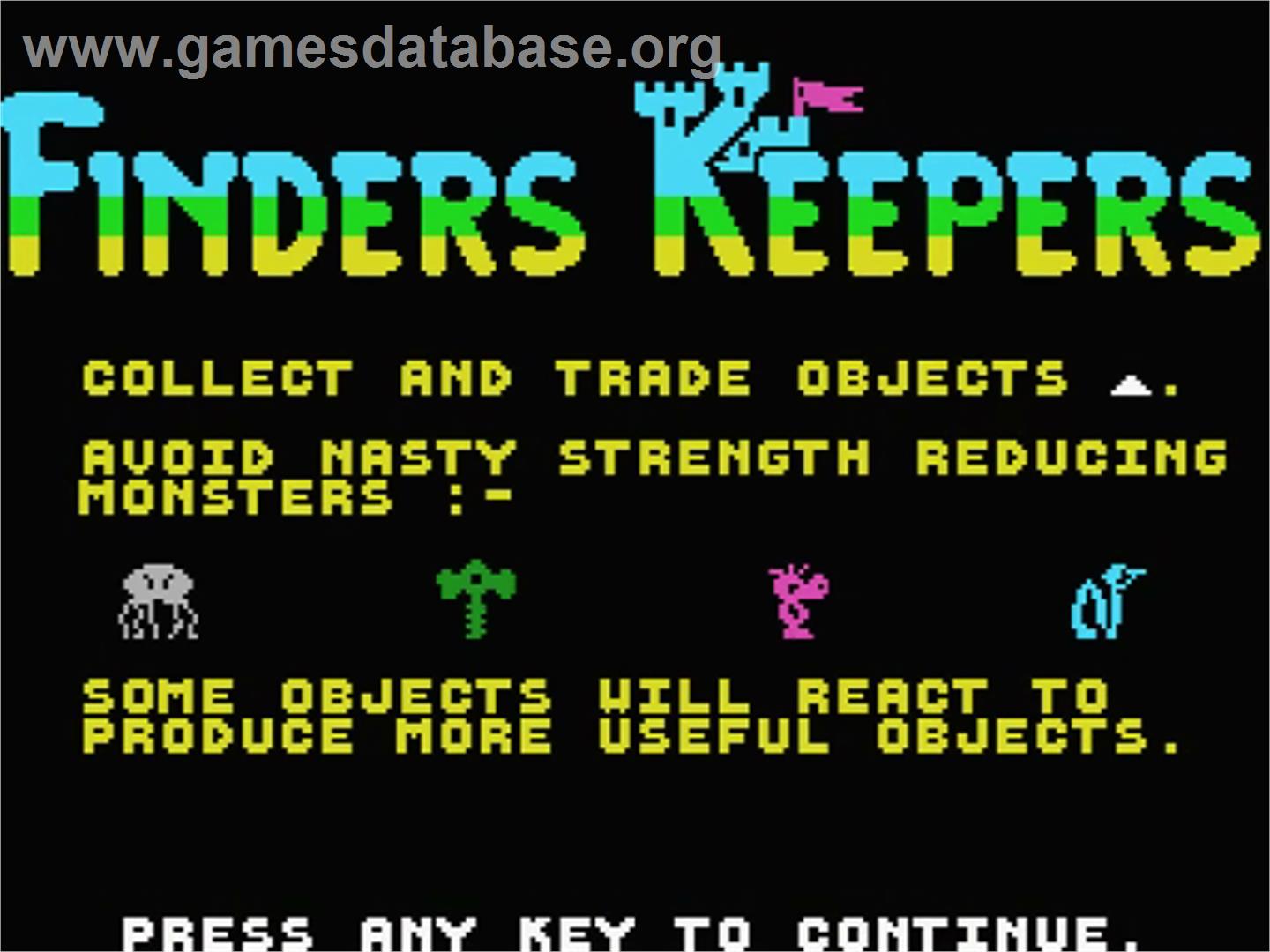 Finders Keepers - MSX - Artwork - Title Screen