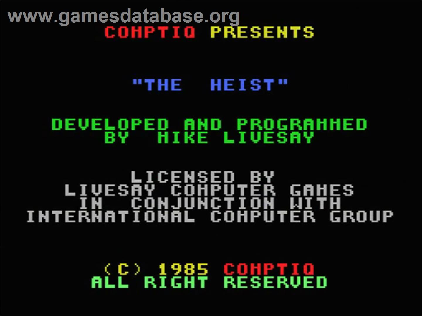 Heist - MSX - Artwork - Title Screen