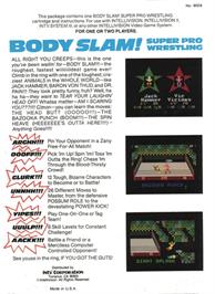 Box back cover for Body Slam: Super Pro Wrestling on the Mattel Intellivision.