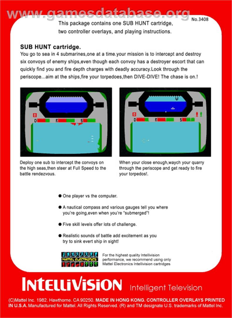 Sub Hunt - Mattel Intellivision - Artwork - Box Back