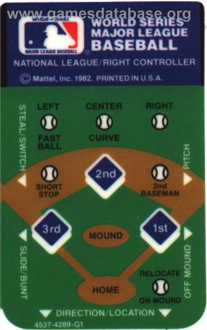 Intellivision World Series Major League Baseball - Mattel Intellivision - Artwork - Overlay