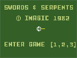 Title screen of Swords and Serpents on the Mattel Intellivision.