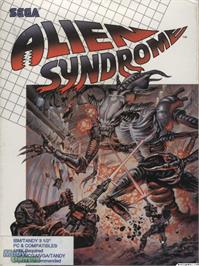 Box cover for Alien Syndrome on the Microsoft DOS.
