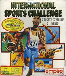 Box cover for International Sports Challenge on the Microsoft DOS.