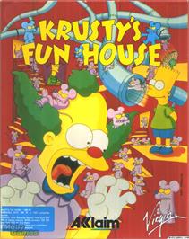 Box cover for Krusty's Fun House on the Microsoft DOS.