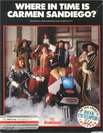 Box cover for Where in Time is Carmen Sandiego on the Microsoft DOS.