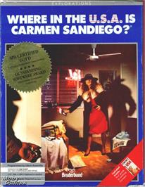 Box cover for Where in the USA is Carmen Sandiego on the Microsoft DOS.