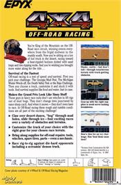 Box back cover for 4x4 Off-Road Racing on the Microsoft DOS.
