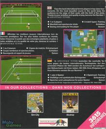 Box back cover for Advantage Tennis on the Microsoft DOS.
