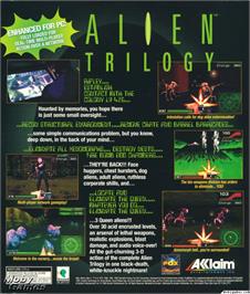 Box back cover for Alien Trilogy on the Microsoft DOS.