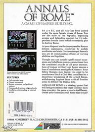Box back cover for Annals of Rome on the Microsoft DOS.