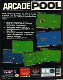 Box back cover for Arcade Pool on the Microsoft DOS.