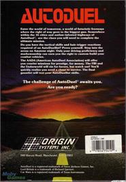 Box back cover for Autoduel on the Microsoft DOS.