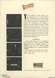 Box back cover for Beyond Castle Wolfenstein on the Microsoft DOS.