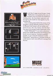 Box back cover for Castle Wolfenstein on the Microsoft DOS.