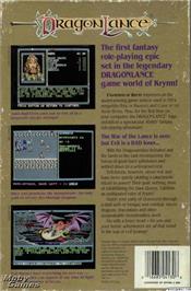 Box back cover for Champions of Krynn on the Microsoft DOS.