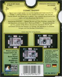 Box back cover for Cosmic Sheriff on the Microsoft DOS.