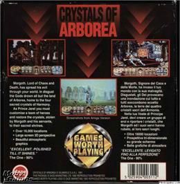 Box back cover for Crystals of Arborea on the Microsoft DOS.