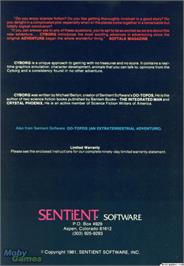 Box back cover for Cyborg on the Microsoft DOS.