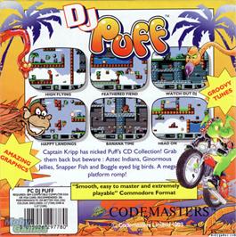 Box back cover for DJ Puff's Volcanic Capers on the Microsoft DOS.