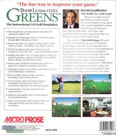 Box back cover for David Leadbetter's Greens on the Microsoft DOS.