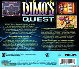 Box back cover for Dimo's Quest on the Microsoft DOS.