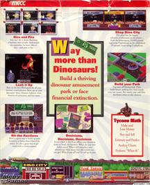 Box back cover for Dinopark Tycoon on the Microsoft DOS.