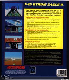 Box back cover for F-15 Strike Eagle II on the Microsoft DOS.