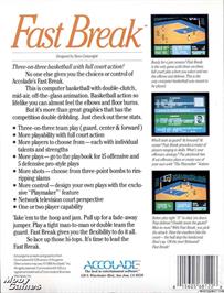 Box back cover for Fast Break on the Microsoft DOS.