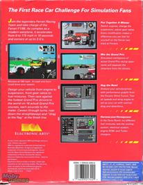 Box back cover for Ferrari Formula One on the Microsoft DOS.