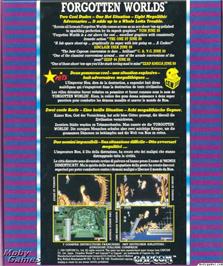Box back cover for Forgotten Worlds on the Microsoft DOS.