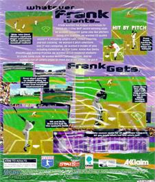 Box back cover for Frank Thomas Big Hurt Baseball on the Microsoft DOS.
