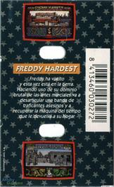 Box back cover for Freddy Hardest in South Manhattan on the Microsoft DOS.
