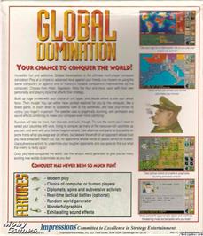 Box back cover for Global Domination on the Microsoft DOS.
