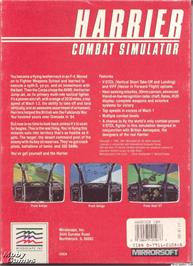 Box back cover for Harrier Combat Simulator on the Microsoft DOS.