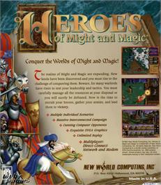 Box back cover for Heroes of Might and Magic on the Microsoft DOS.