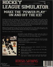 Box back cover for Hockey League Simulator on the Microsoft DOS.