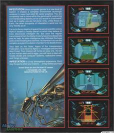 Box back cover for Infestation on the Microsoft DOS.