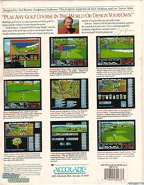 Box back cover for Jack Nicklaus' Unlimited Golf & Course Design on the Microsoft DOS.