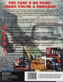 Box back cover for Jurassic Park on the Microsoft DOS.