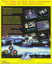 Box back cover for Laser Squad on the Microsoft DOS.