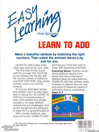 Box back cover for Learn to Add on the Microsoft DOS.