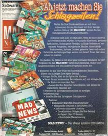 Box back cover for Mad News on the Microsoft DOS.