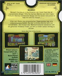 Box back cover for Mambo on the Microsoft DOS.