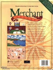 Box back cover for Merchant Colony on the Microsoft DOS.