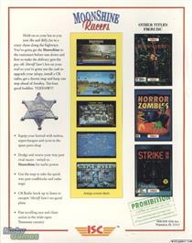 Box back cover for Moonshine Racers on the Microsoft DOS.