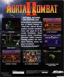 Box back cover for Mortal Kombat II on the Microsoft DOS.