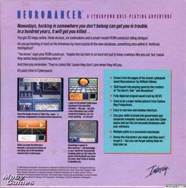 Box back cover for Neuromancer on the Microsoft DOS.