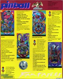 Box back cover for Pinball Fantasies on the Microsoft DOS.