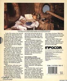 Box back cover for Plundered Hearts on the Microsoft DOS.